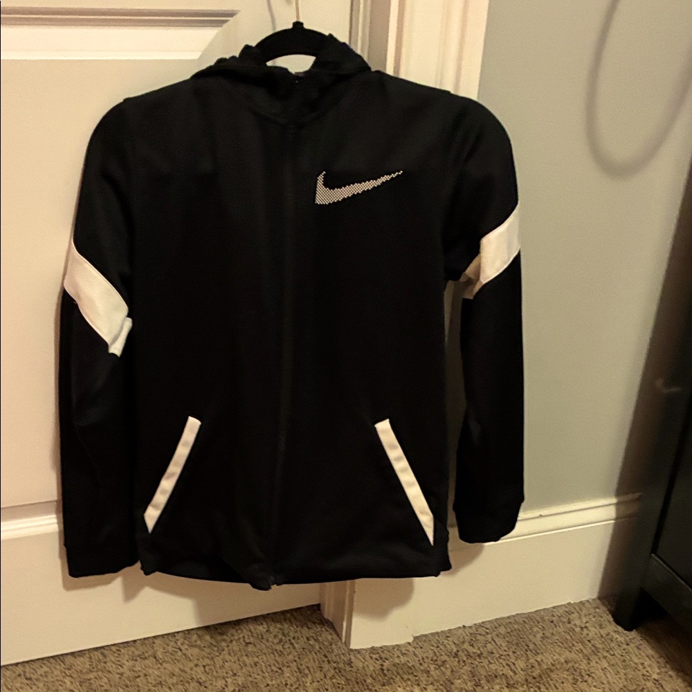 Nike Men's Black Jacket with White Accents
